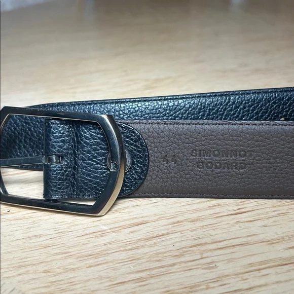 Simonnot Godard Reversible Grained Leather Belt (44) NWOT
